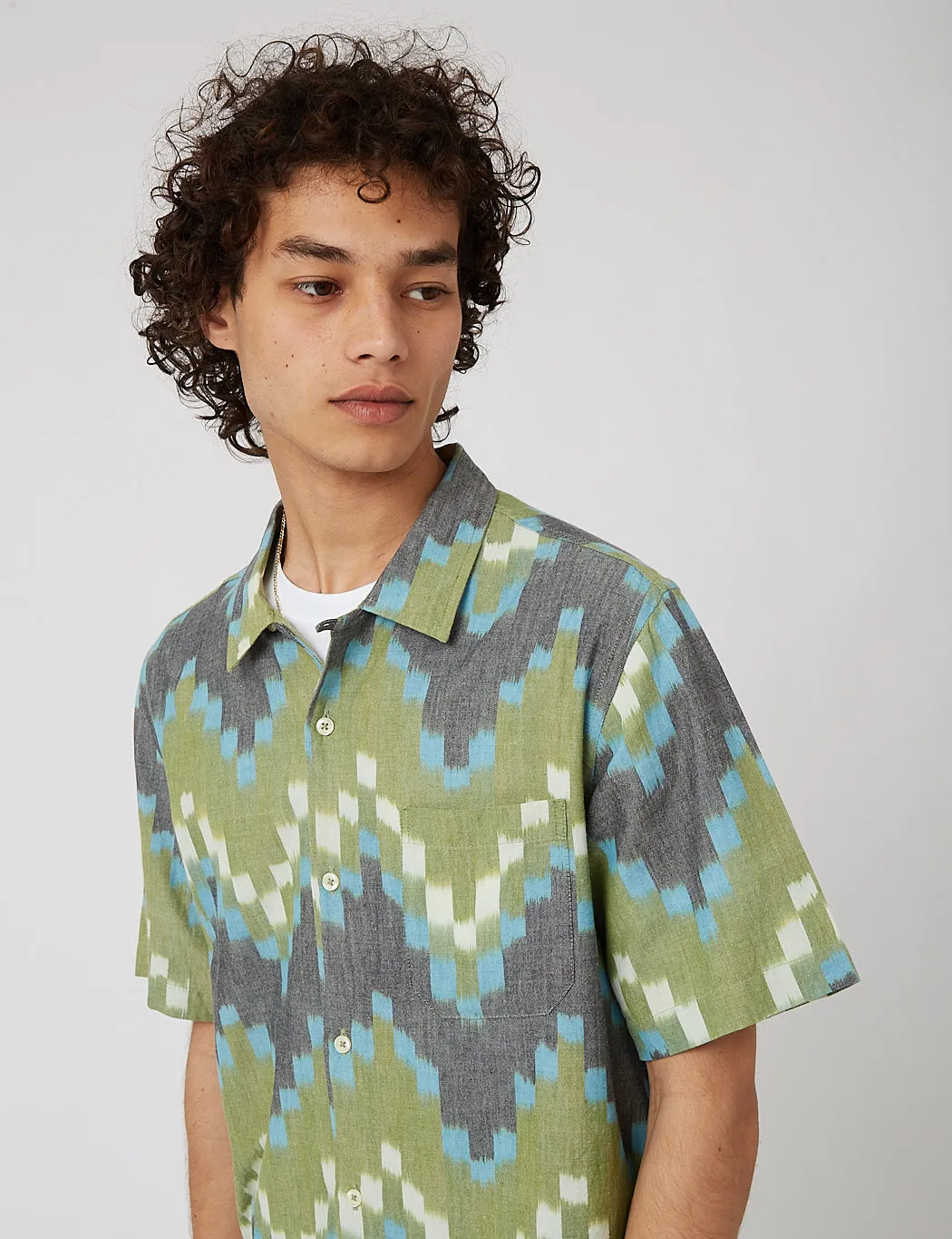 Universal Works Road Shirt (Zigzag Handloom Ikat) - Green sold by Article London product image thumbnail 2
