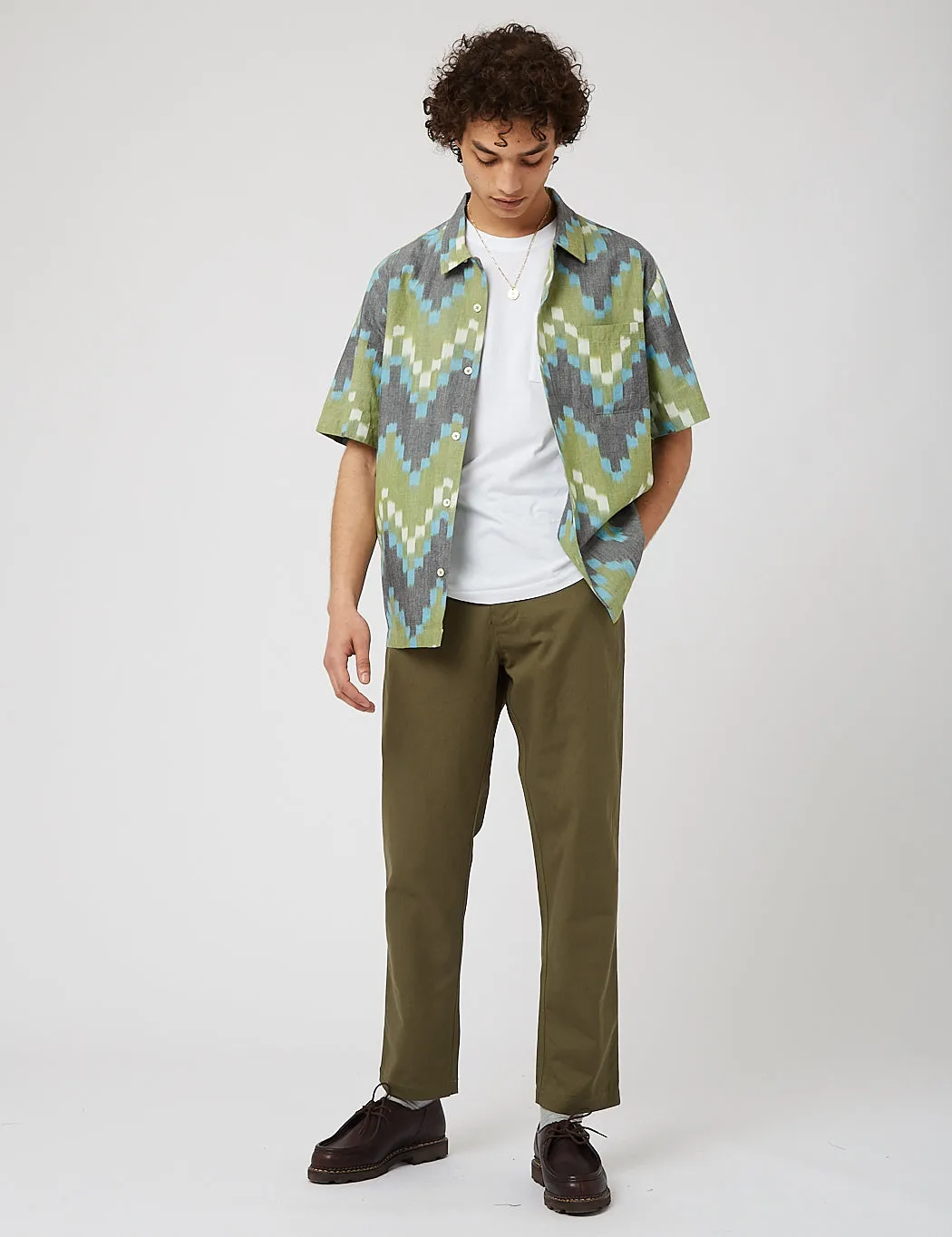 Universal Works Road Shirt (Zigzag Handloom Ikat) - Green sold by Article London product image thumbnail 3