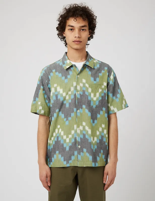 Universal Works Road Shirt (Zigzag Handloom Ikat) - Green sold by Article London
