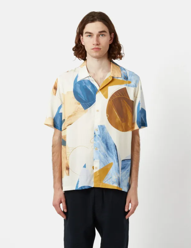 Folk Gabe Tencel Short Sleeve Shirt (Void Print) - Light Blue/White made by Folk
