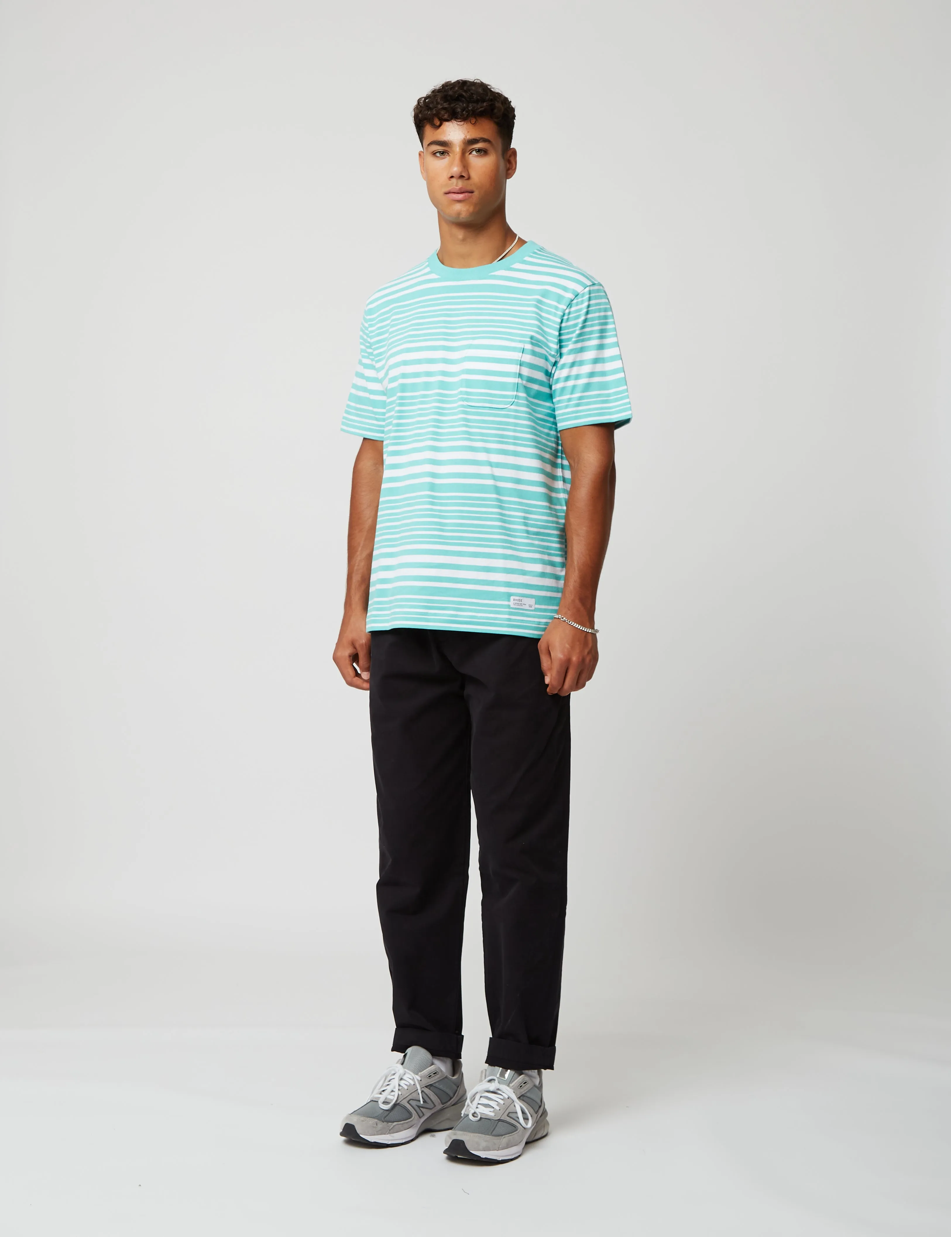 Bhode Shima Striped T-Shirt (Organic) - Turquoise Green sold by Article London product image thumbnail 4