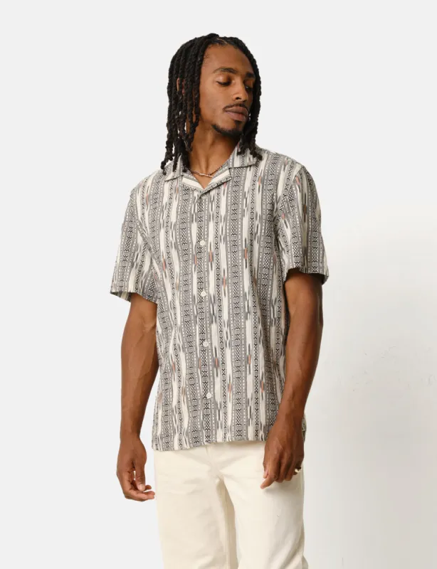 Wax London Didcot Shirt (Aztec Ikat) - Grey/Ecru sold by Article London