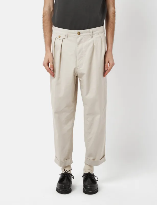Beams Plus 2 Pleat Twill Trousers - Cement Grey sold by Article London