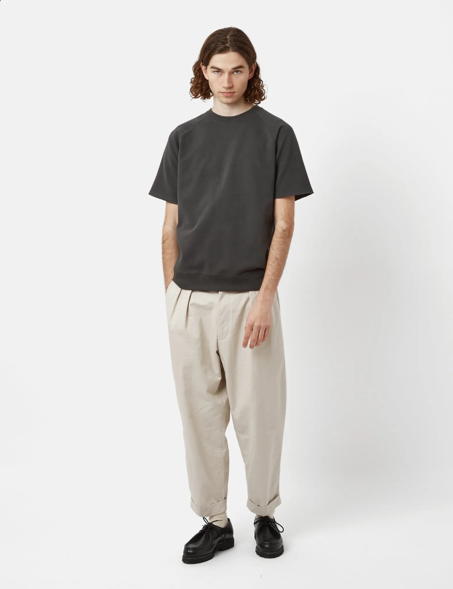 Beams Plus 2 Pleat Twill Trousers - Cement Grey sold by Article London product image thumbnail 3
