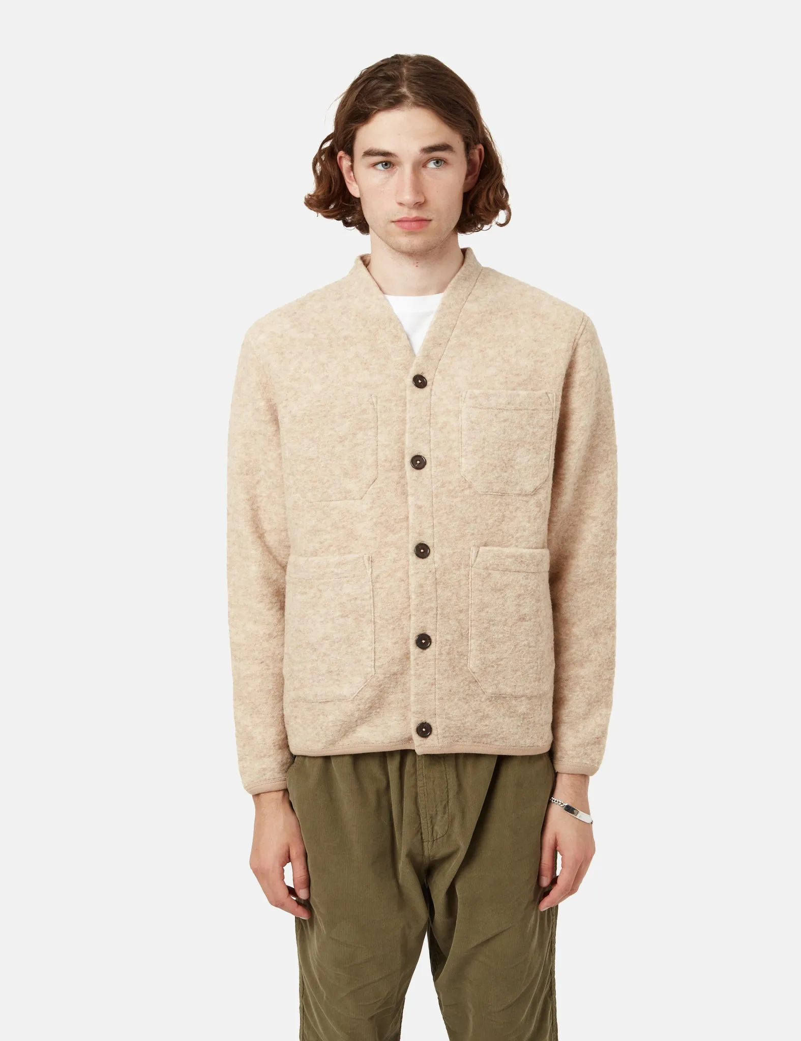 Universal Works Cardigan (Wool Fleece) - Stone Grey sold by Article London