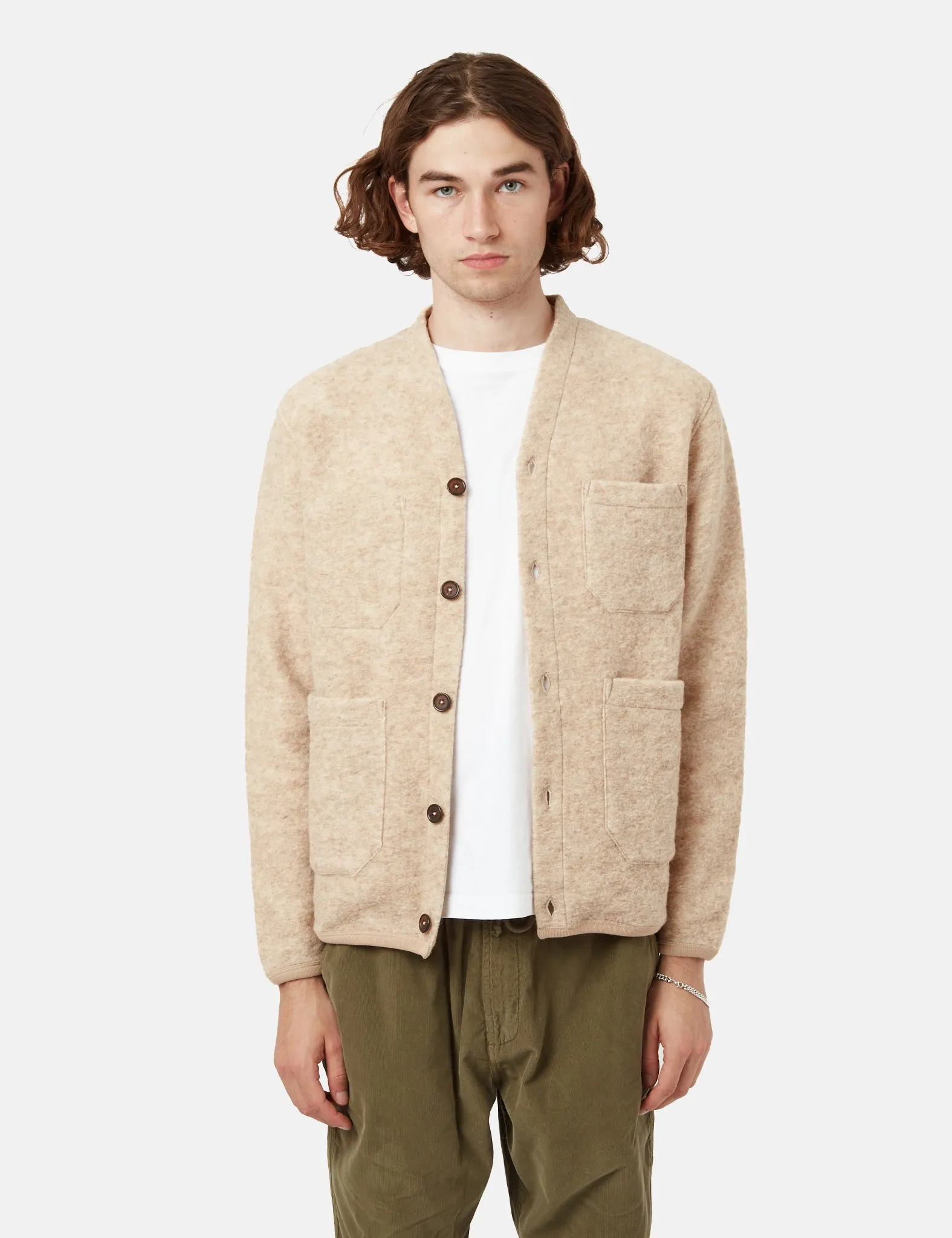 Universal Works Cardigan (Wool Fleece) - Stone Grey sold by Article London product image thumbnail 4