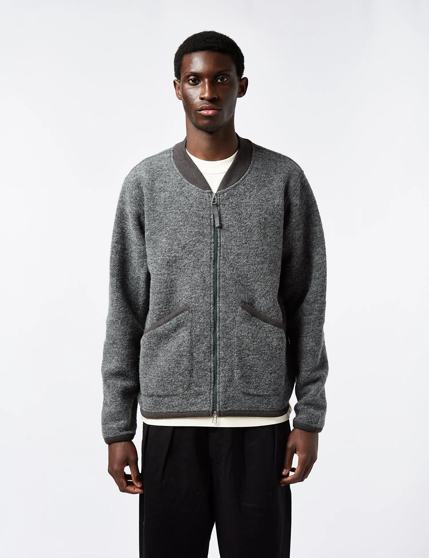 Universal Works Zip Bomber (Wool) - Grey Marl sold by Article London