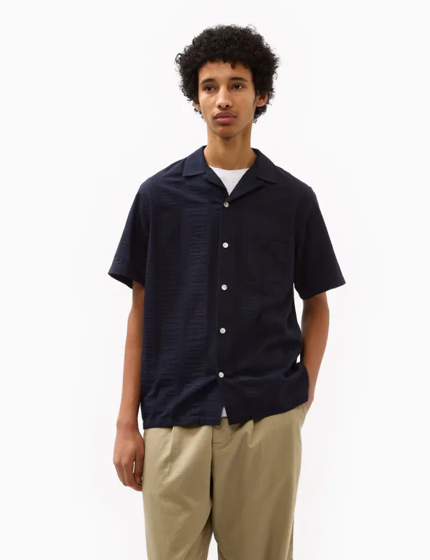 Portuguese Flannel Praia Short Sleeve Shirt - Navy Blue sold by Article London