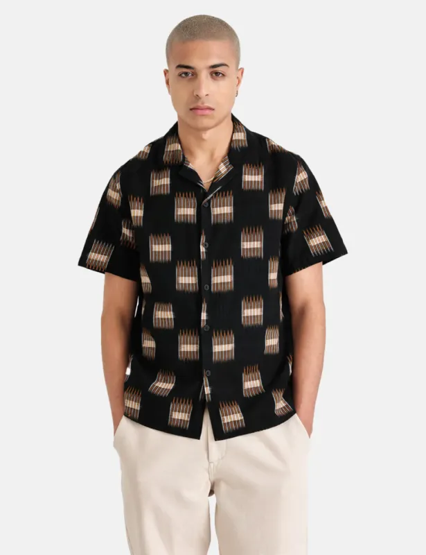 Wax London Didcot Short Sleeve Shirt - Ikat Black sold by Article London