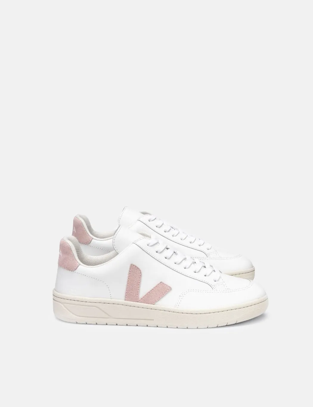 Womens Veja V-12 Leather Trainers - Extra White/Babe sold by Article London