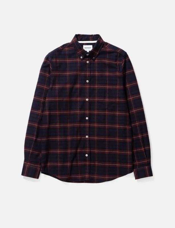 Norse Projects Anton Brushed Flannel Shirt -  Check Cordovan Brown sold by Article London