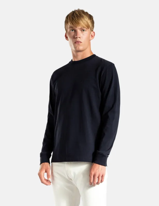 Norse Projects Johannes Heavy Logo Long Sleeve T-Shirt - Dark Navy Blue made by Norse Projects