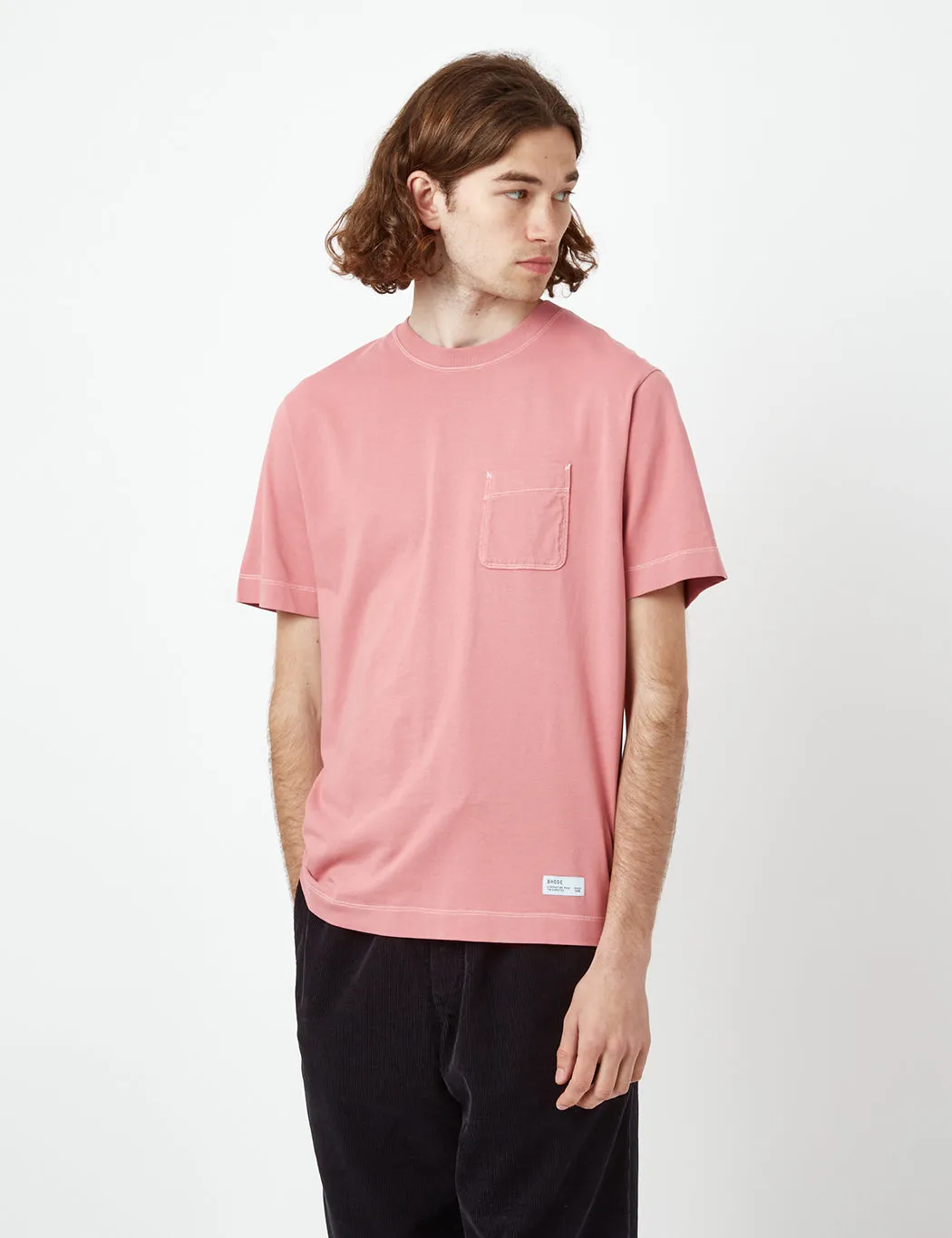 Bhode Contrast Stitch Pocket T-Shirt (Organic) - Dusty Rose sold by Article London product image thumbnail 4