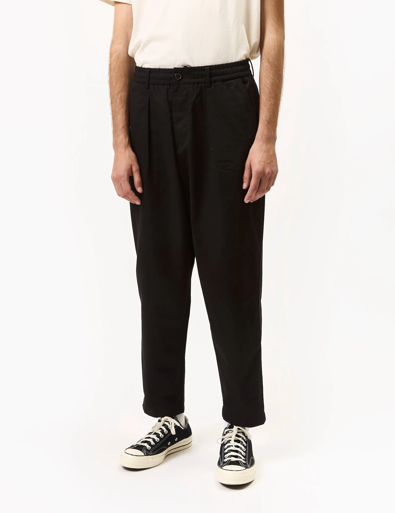 Universal Works Pleated Track Pant (Twill) - Black sold by Article London