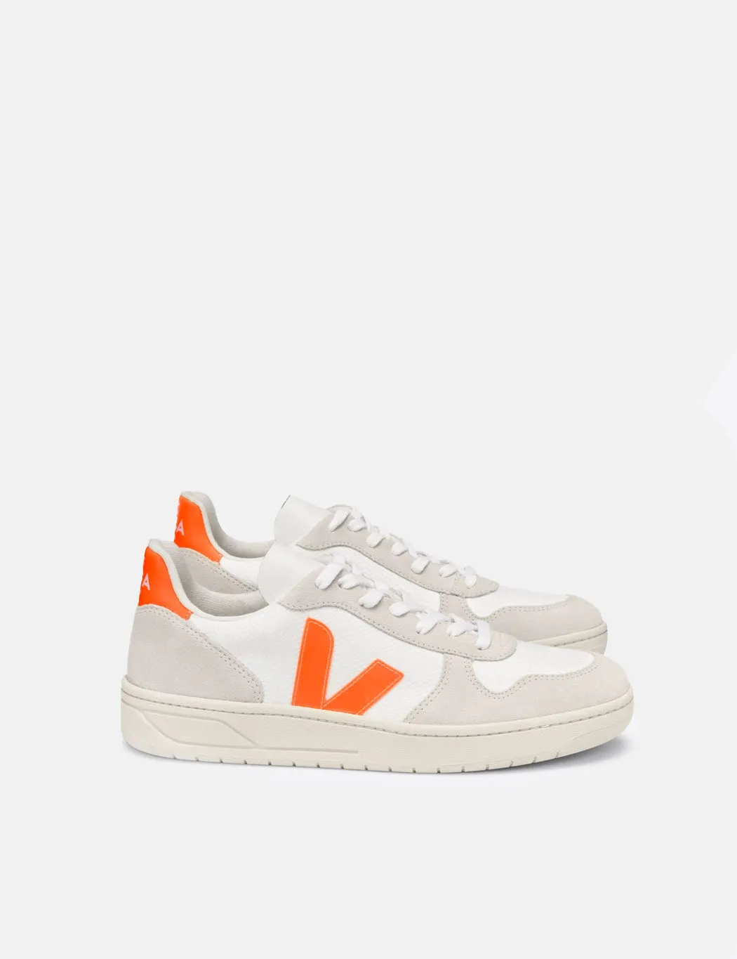 Veja V-10 B-Mesh Trainers - White/Natural/Orange Fluo sold by Article London