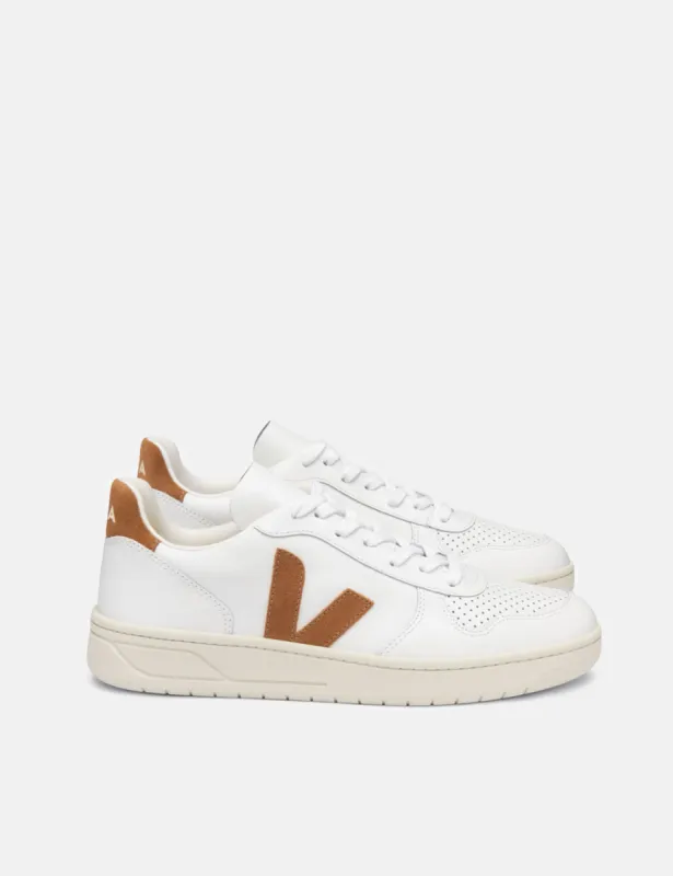 Womens Veja V-10 Leather Trainers - Extra White/Camel sold by Article London