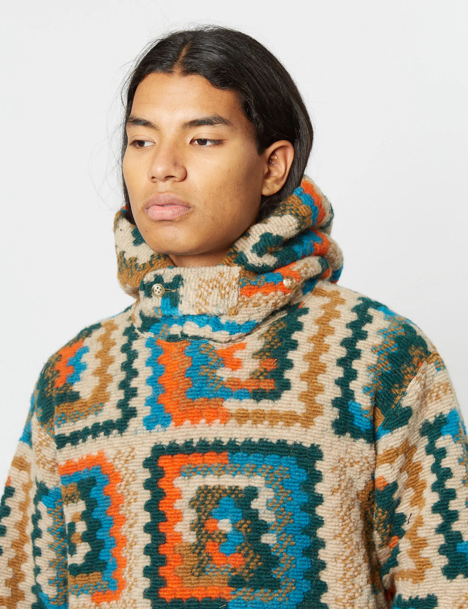 Engineered Garments Hooded Sweatshirt (Wool Crochet) - Multi Blue/Orange sold by Article London product image thumbnail 2