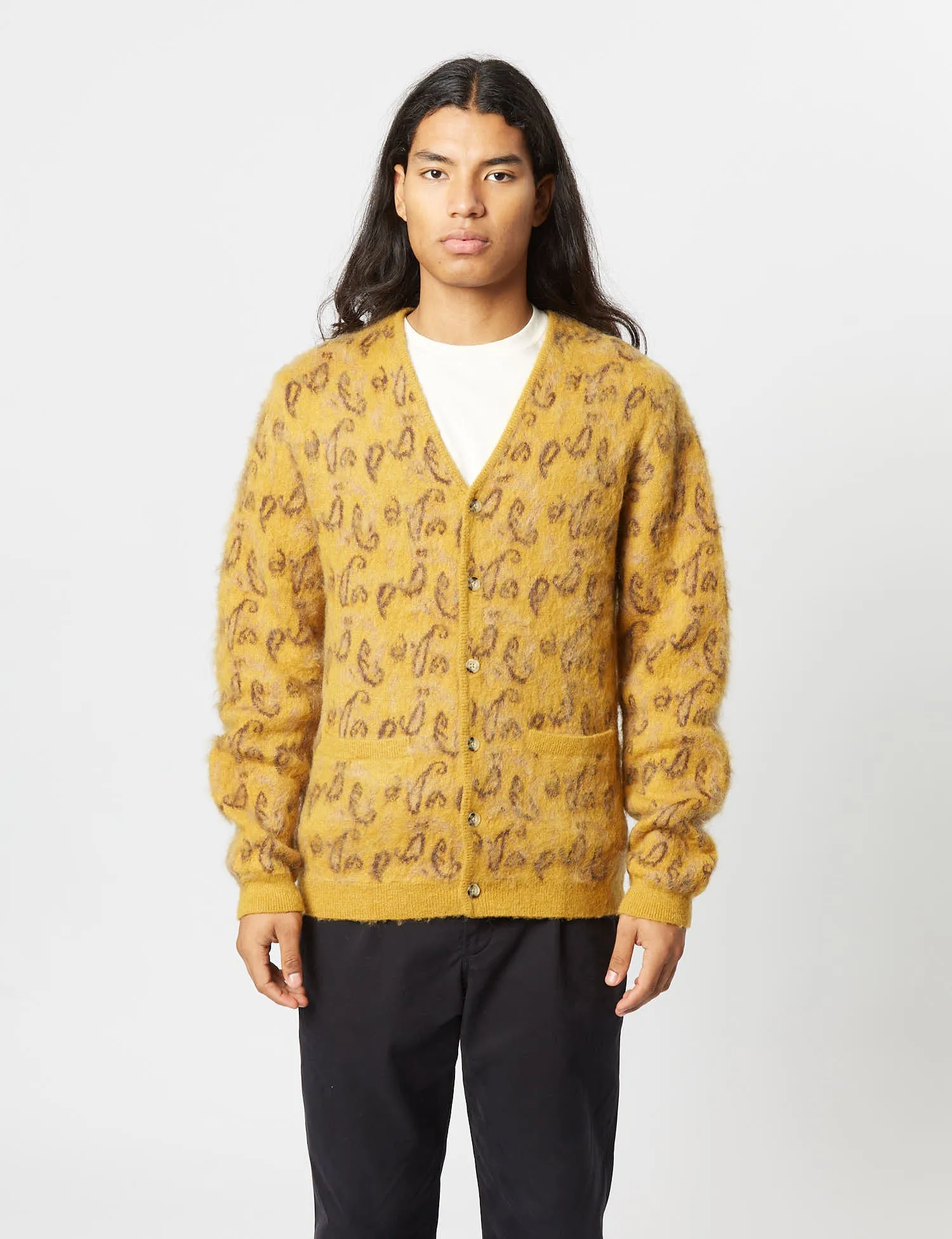 Beams Plus Jacquard Cardigan (Paisley) - Mustard sold by Article London