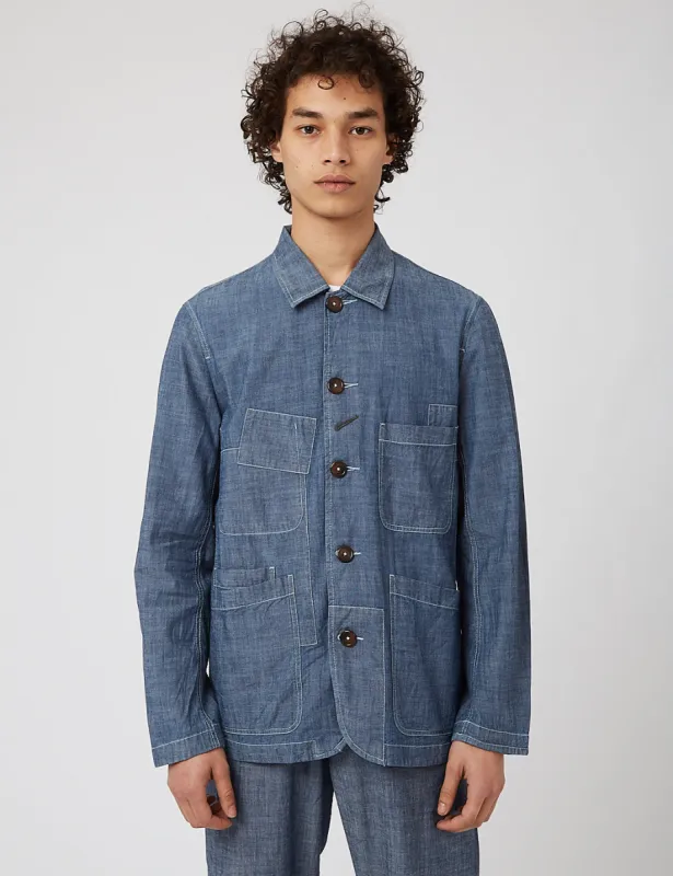 Universal Works Bakers Jacket (Patched) - Chambray Indigo sold by Article London