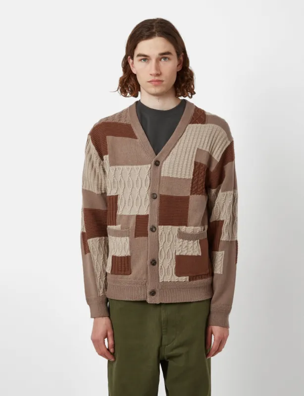 Beams Plus Patchwork Cardigan (Jacquard) - Brown sold by Article London