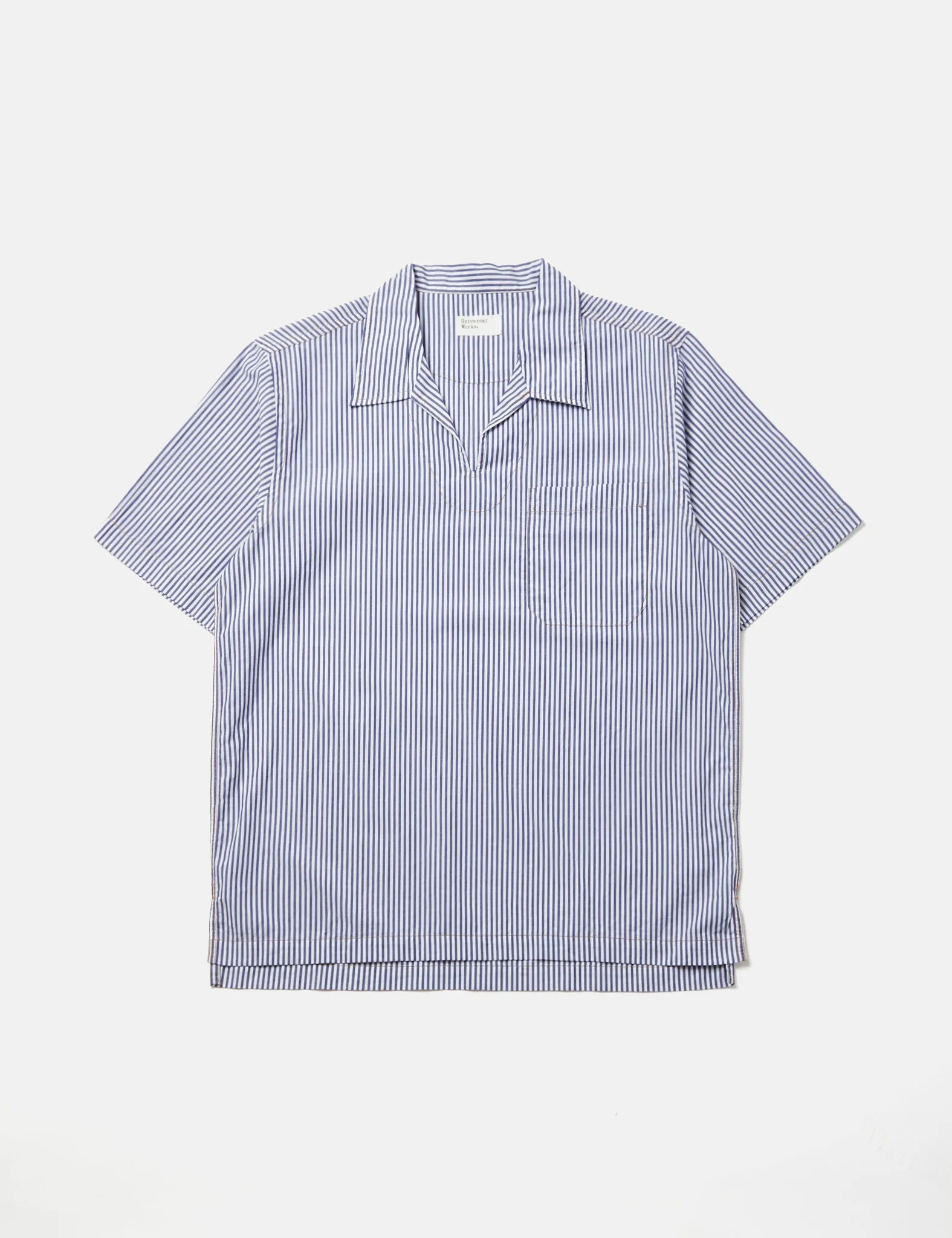 Universal Works Overhead Shirt (Poplin Stripe) - Navy Blue/White sold by Article London product image thumbnail 5