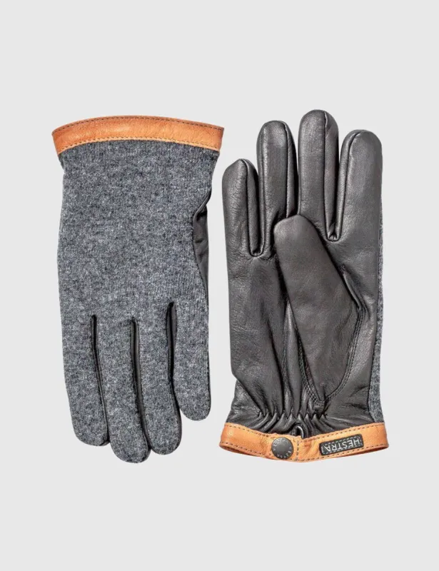 Hestra Tricot Deerskin Wool Gloves - Charcoal/Black sold by Article London