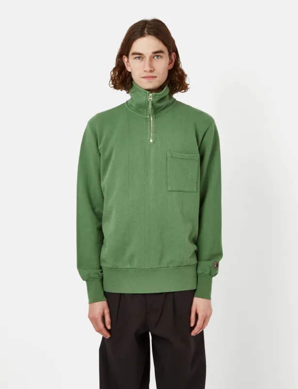 Universal Works Half Zip Sweatshirt (Dry Handle Brushback) - Green sold by Article London
