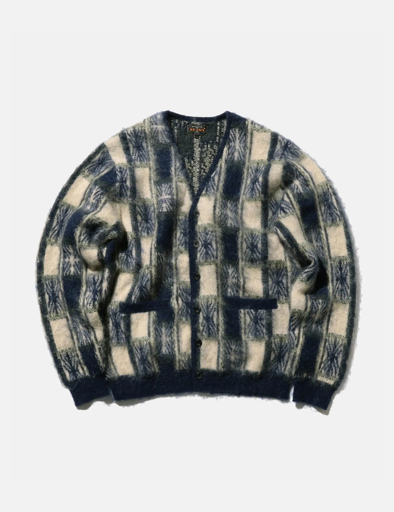 Beams Plus Jacquard Cardigan (Check) - Navy Blue sold by Article London product image thumbnail 5