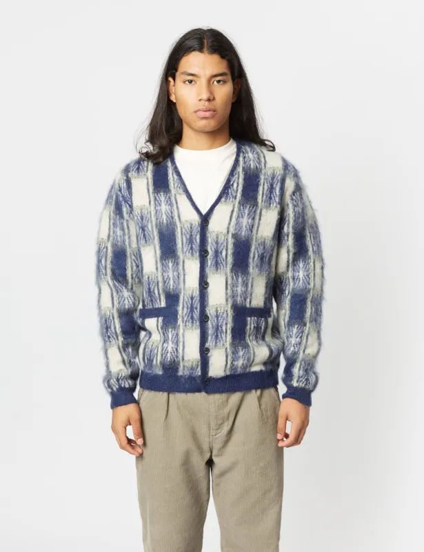 Beams Plus Jacquard Cardigan (Check) - Navy Blue sold by Article London
