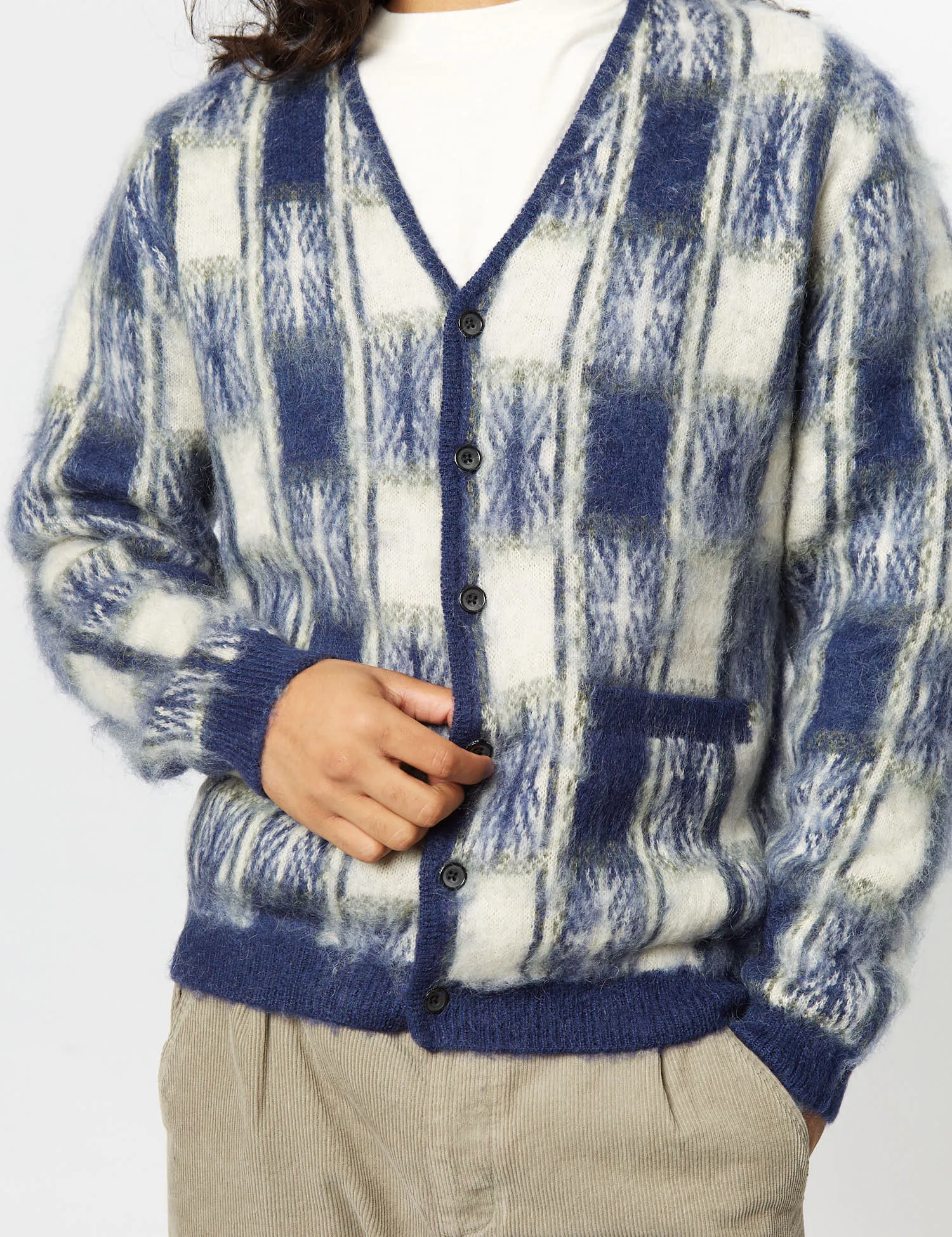 Beams Plus Jacquard Cardigan (Check) - Navy Blue sold by Article London product image thumbnail 2