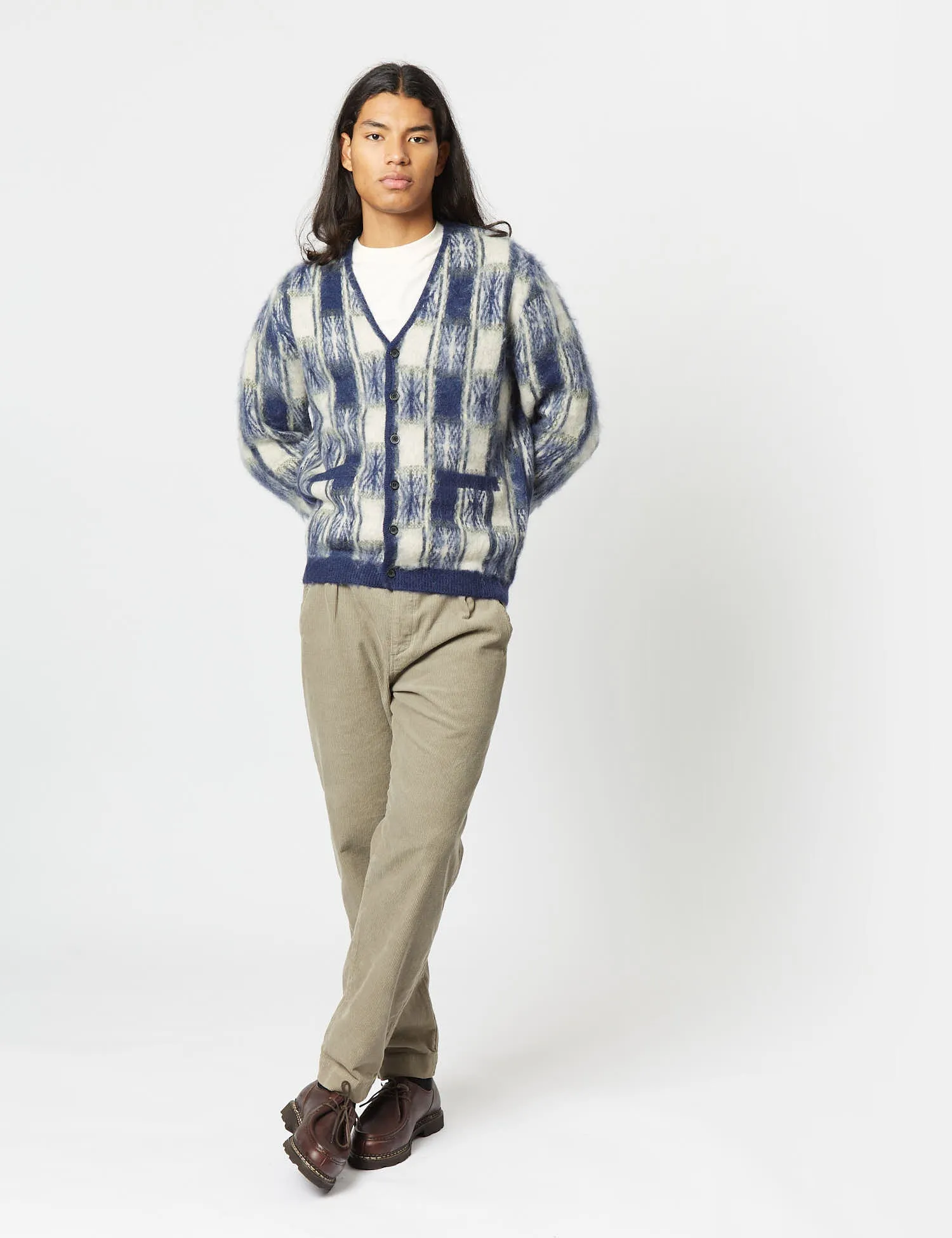 Beams Plus Jacquard Cardigan (Check) - Navy Blue sold by Article London product image thumbnail 3