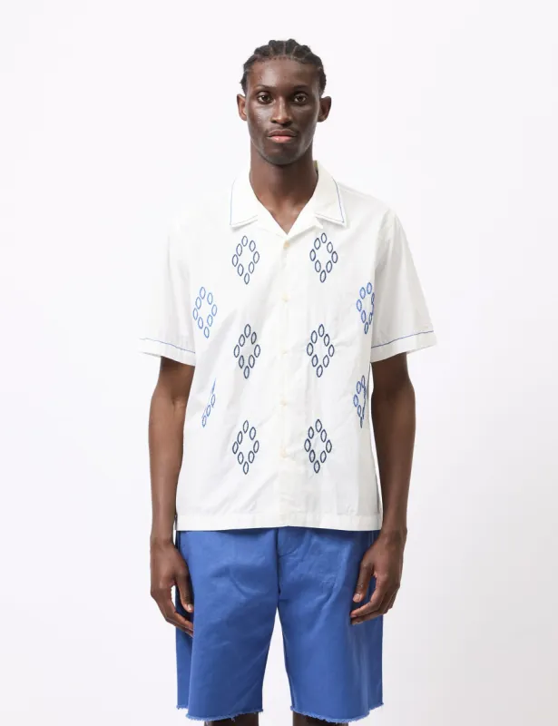 Universal Works Road Trip Shirt (Poplin Emb) - Ecru sold by Article London