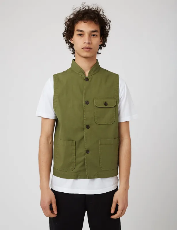 Universal Works Battleman Waistcoat - Olive sold by Article London