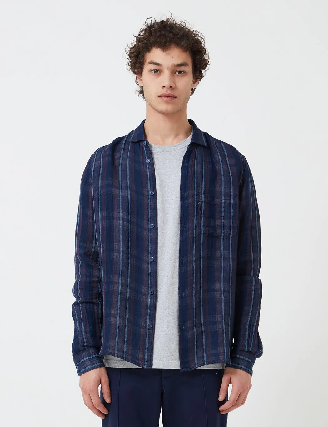 YMC Curtis Shirt - Navy Stripe sold by Article London