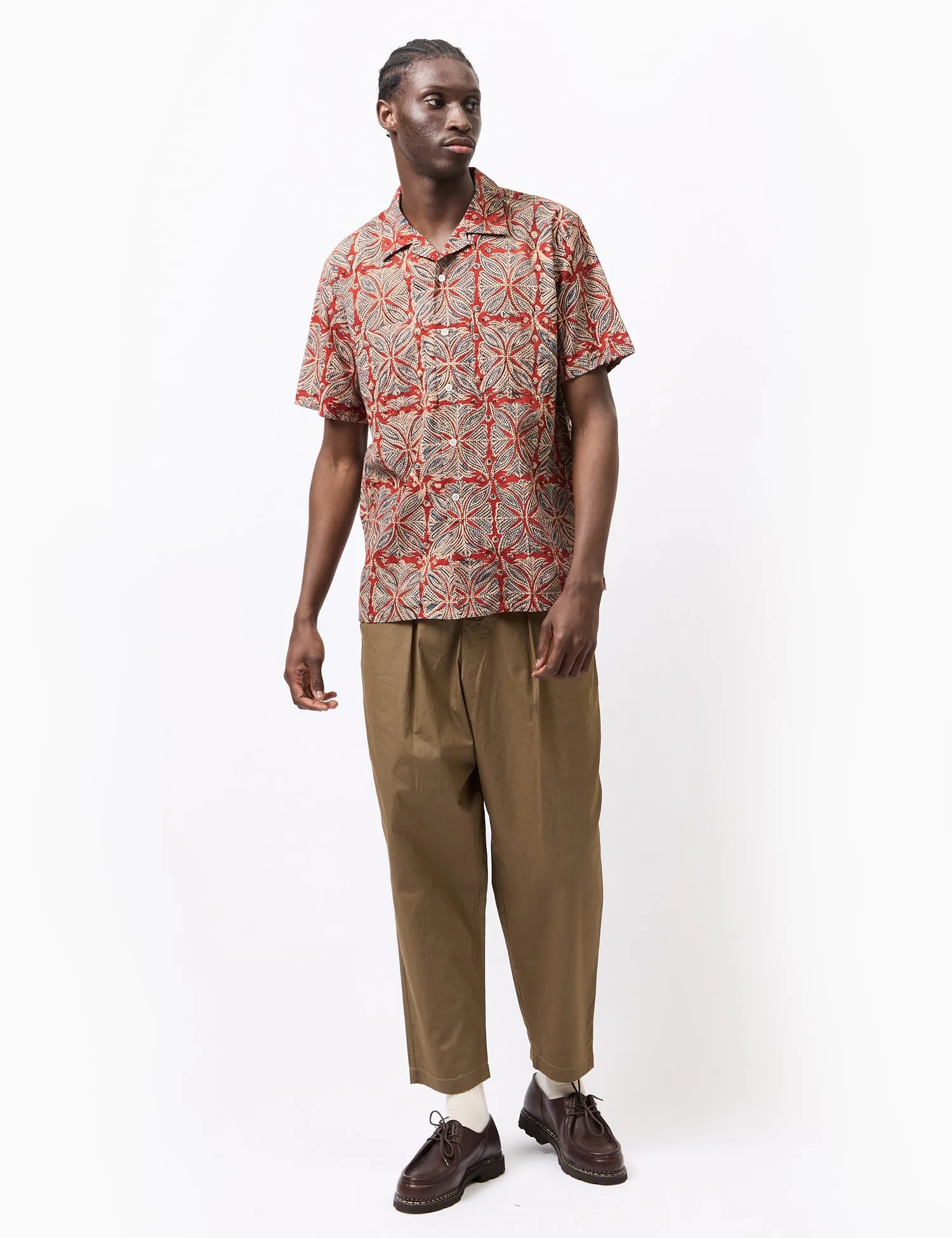 Beams Plus Open Collar Block Print Shirt - Vermillion Red sold by Article London product image thumbnail 3