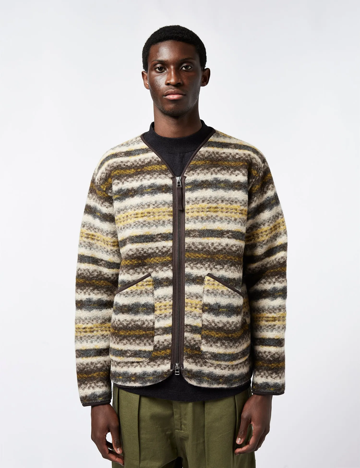 Universal Works Zip Liner Jacket (Merino) - Fairisle Beige sold by Article London
