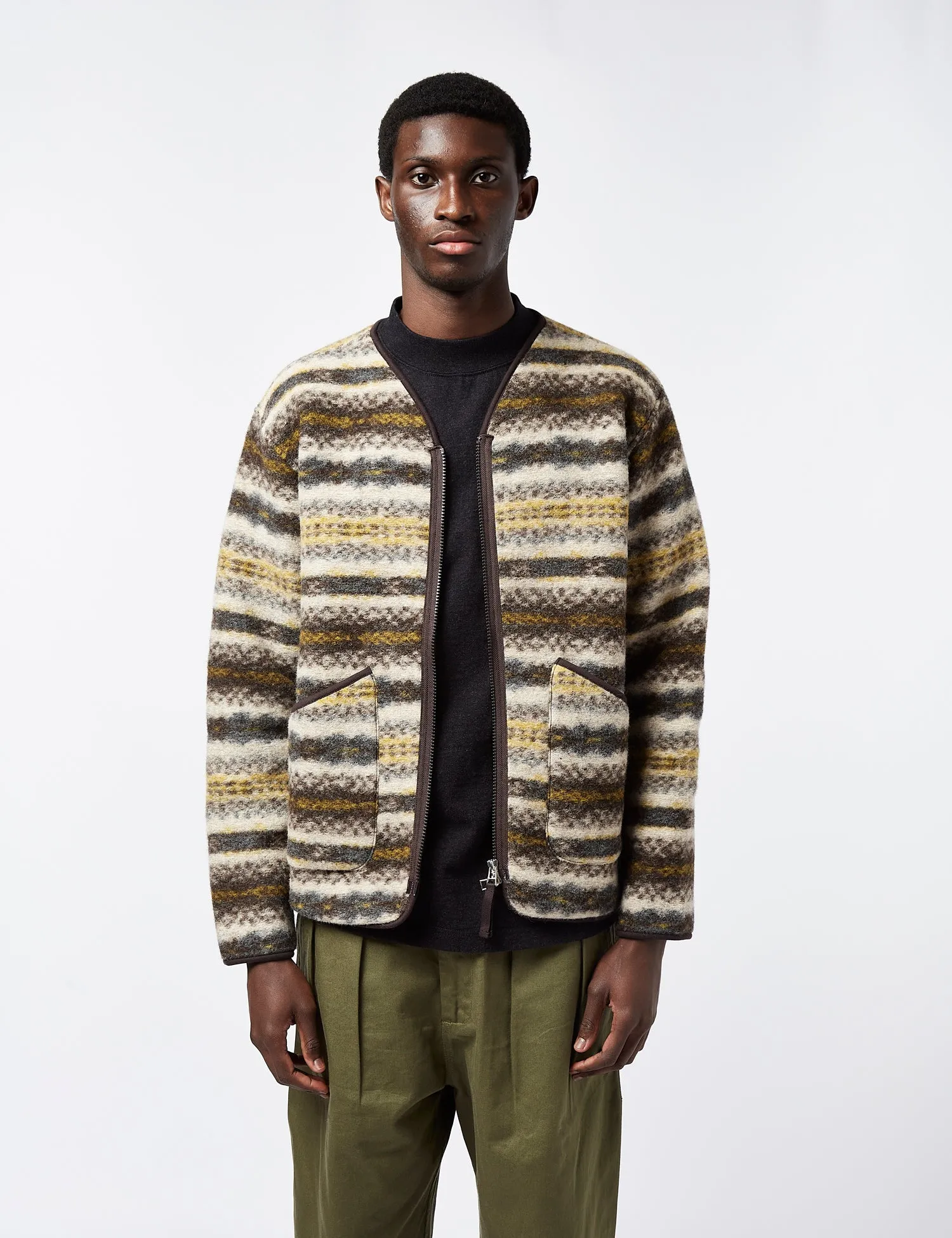 Universal Works Zip Liner Jacket (Merino) - Fairisle Beige sold by Article London product image thumbnail 4
