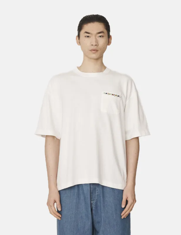 YMC Triple Pocket T-Shirt (Floral Embroidery) - Ecru sold by Article London