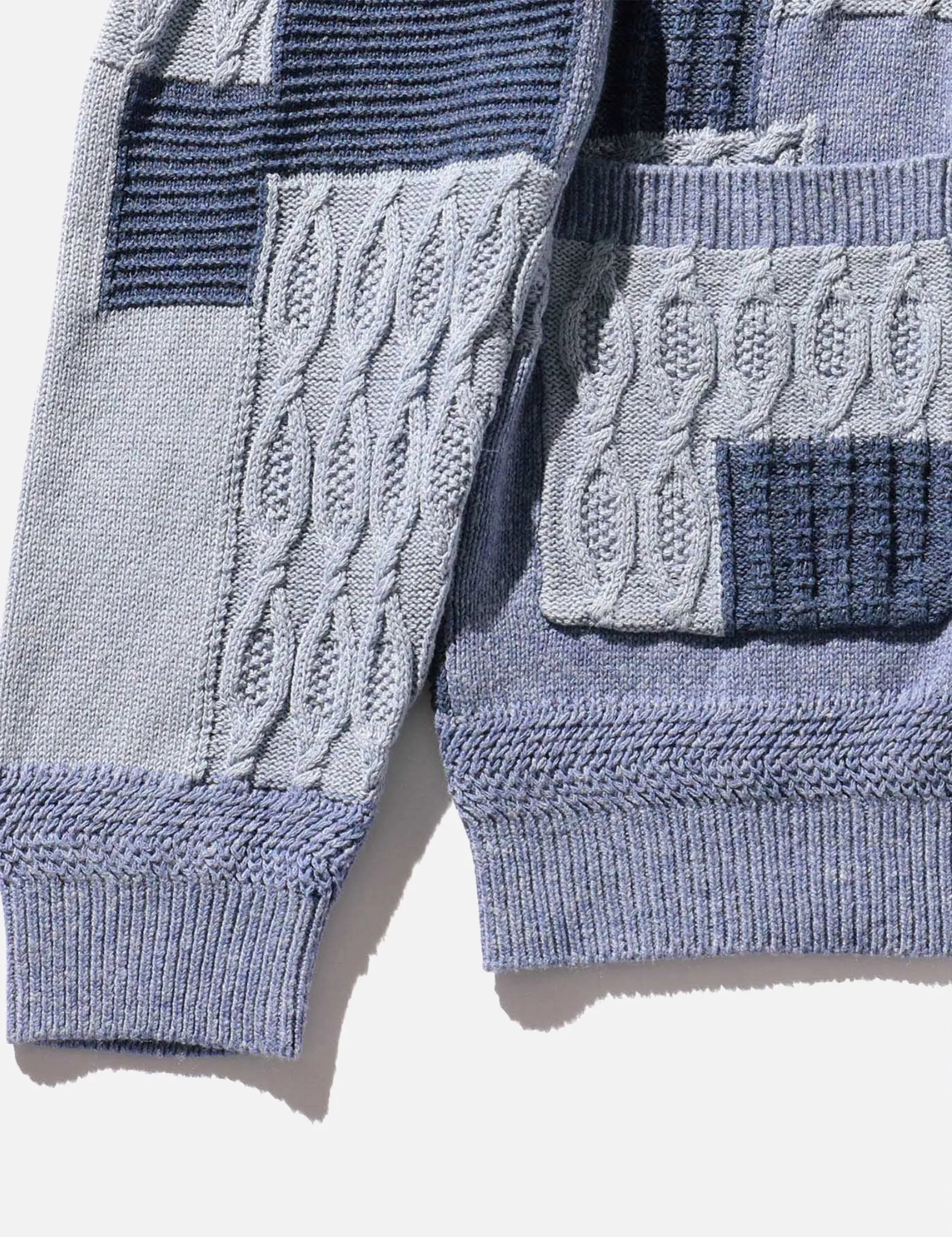 Beams Plus Patchwork Jacquard Cardigan - Blue sold by Article London product image thumbnail 3
