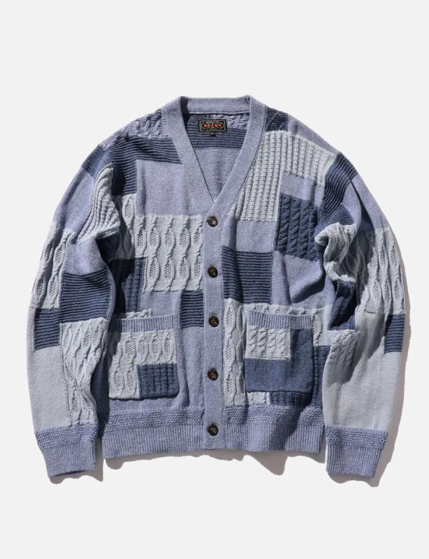 Beams Plus Patchwork Jacquard Cardigan - Blue sold by Article London