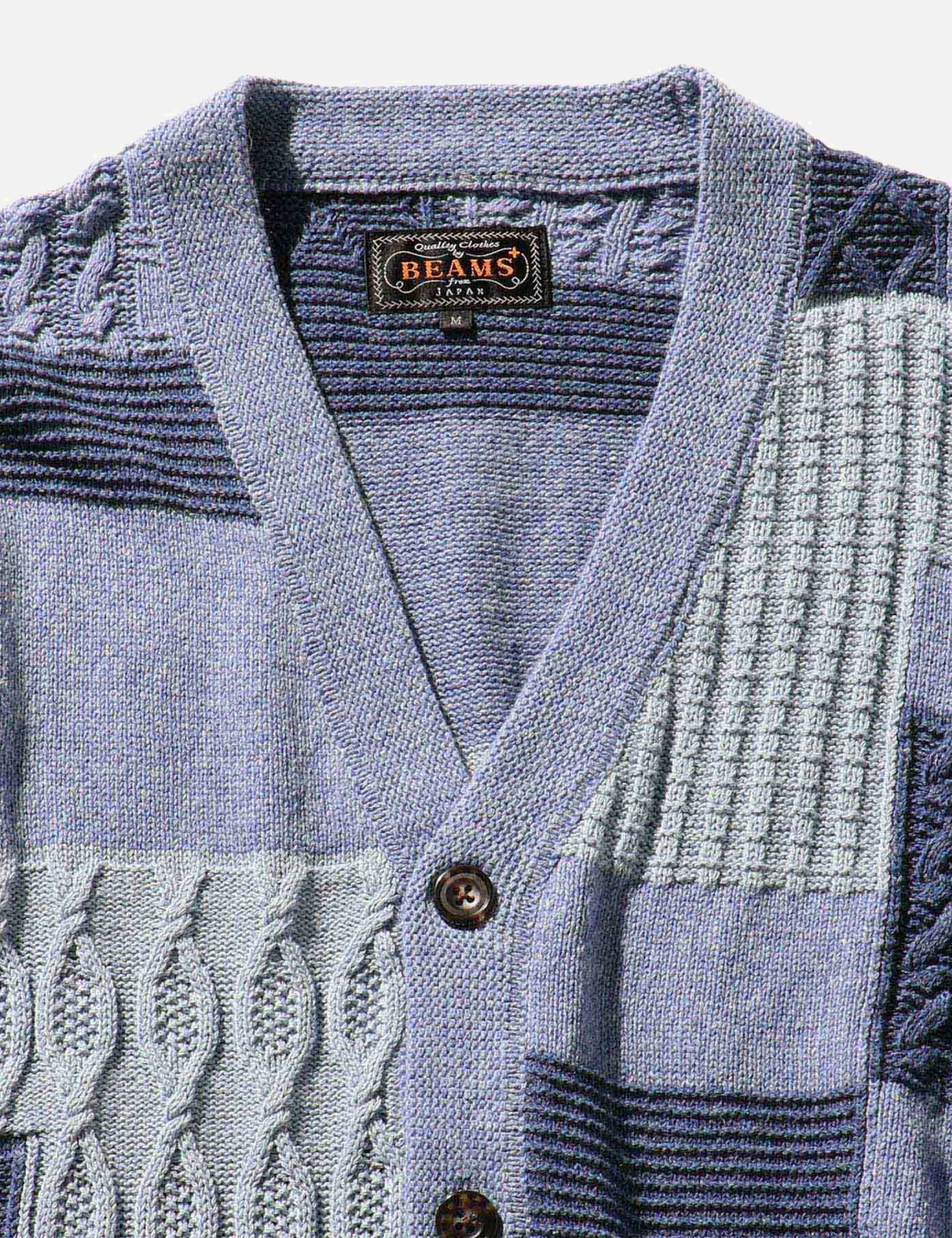 Beams Plus Patchwork Jacquard Cardigan - Blue sold by Article London product image thumbnail 2