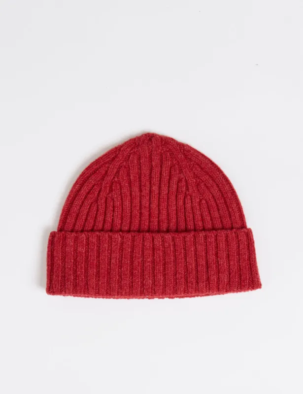 Bhode 2x2 Rib Beanie Hat (Lambswool) - Poppy Melange Red sold by Article London