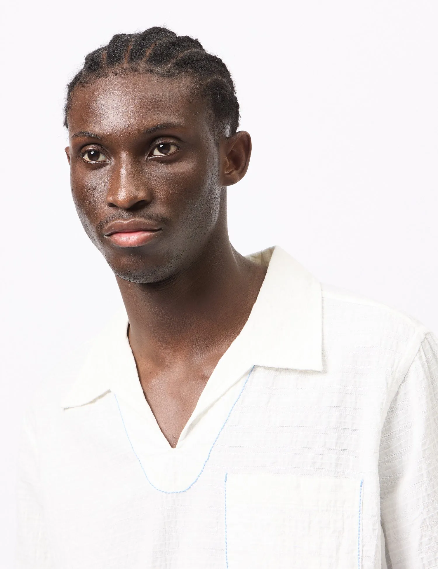 Universal Works Overhead Shirt (Dolly Stripe) - Ecru sold by Article London product image thumbnail 2