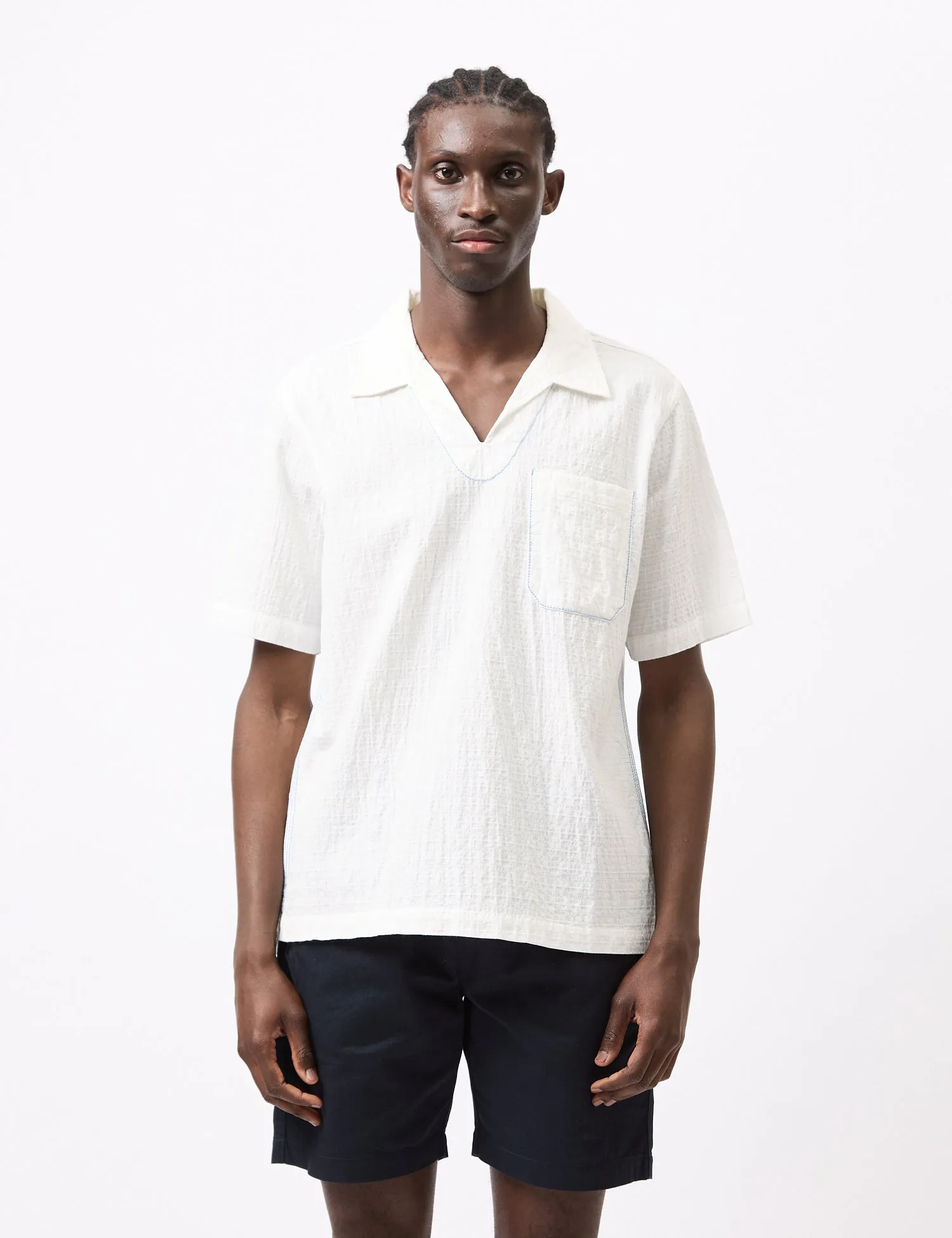 Universal Works Overhead Shirt (Dolly Stripe) - Ecru sold by Article London