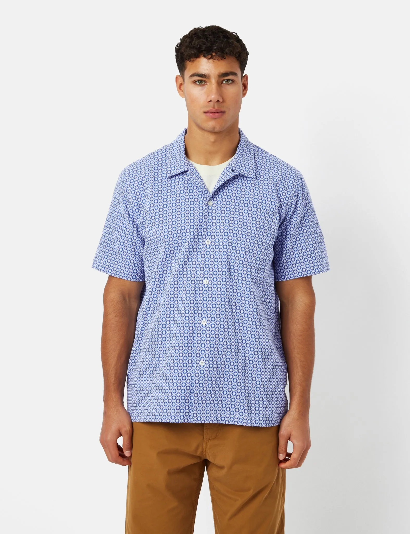 Universal Works Road Shirt (Summer Check) - Blue sold by Article London