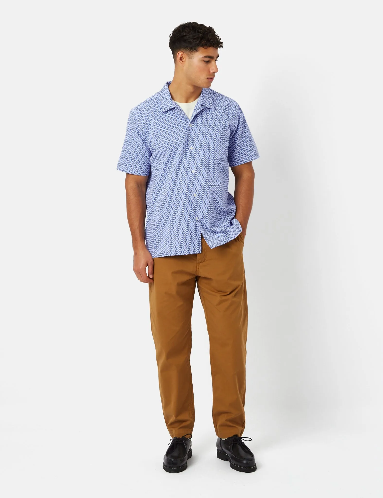 Universal Works Road Shirt (Summer Check) - Blue sold by Article London product image thumbnail 4