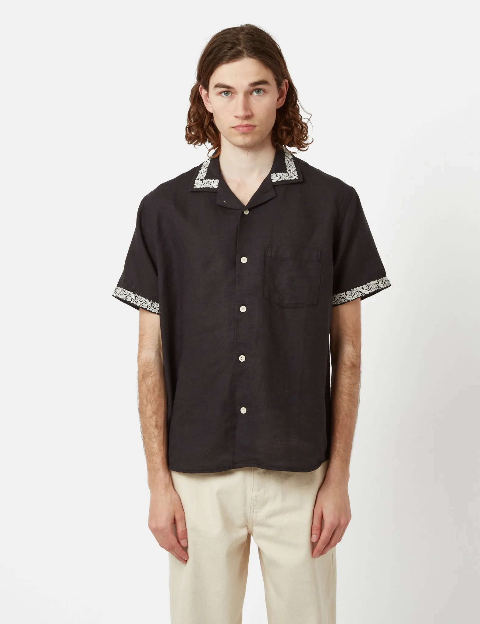 Corridor Hamsa Floral Short Sleeve Linen Shirt - Black sold by Article London