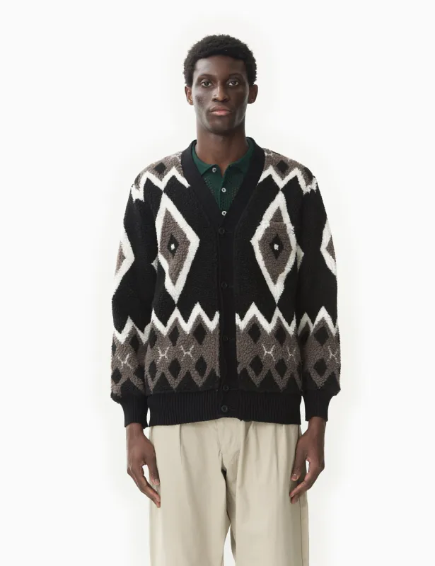 Beams Plus Boa Cardigan (Jacquard) - Black/Grey sold by Article London