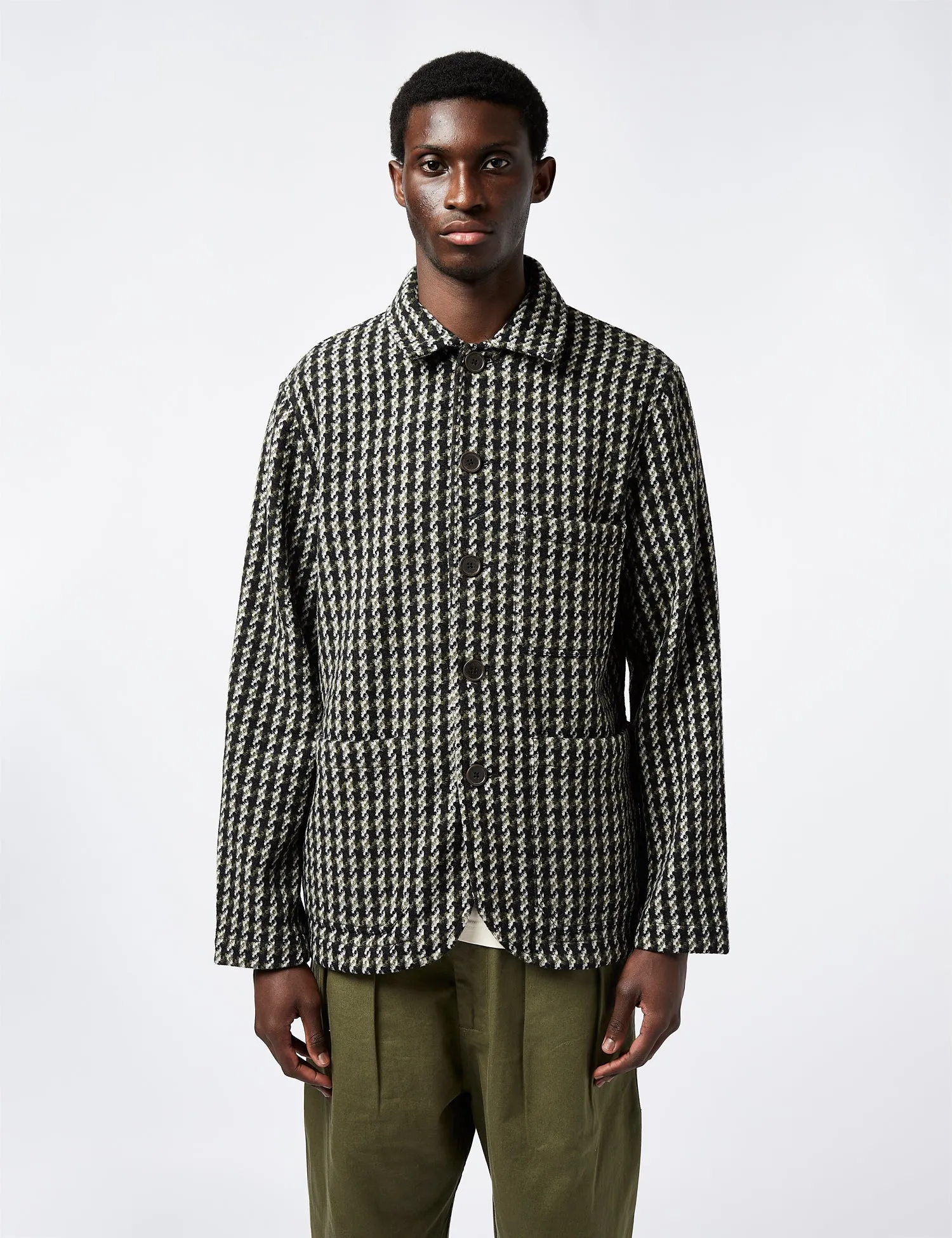 Universal Works Bakers V3 Chore Jacket (Tweed) - Olive Green sold by Article London