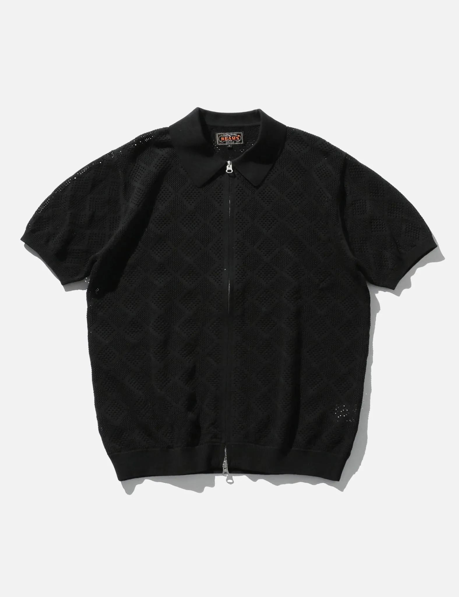 Beams Plus Zip Mesh Knit Polo Shirt - Black sold by Article London product image thumbnail 5
